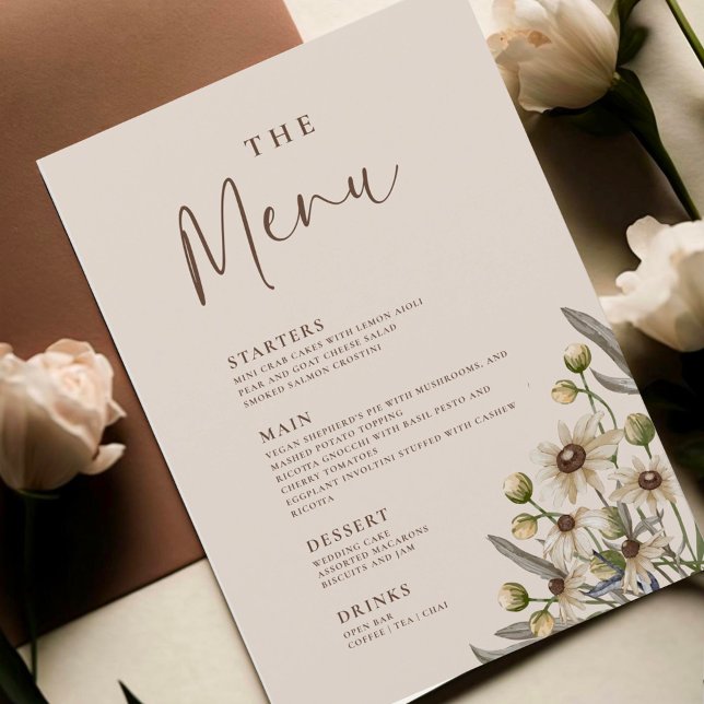 Boho Beige Botanical Wedding Menu Menükarte (Von Creator hochgeladen)