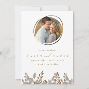 Boho Beige Botanische Foto-Hochzeit  Save The Date