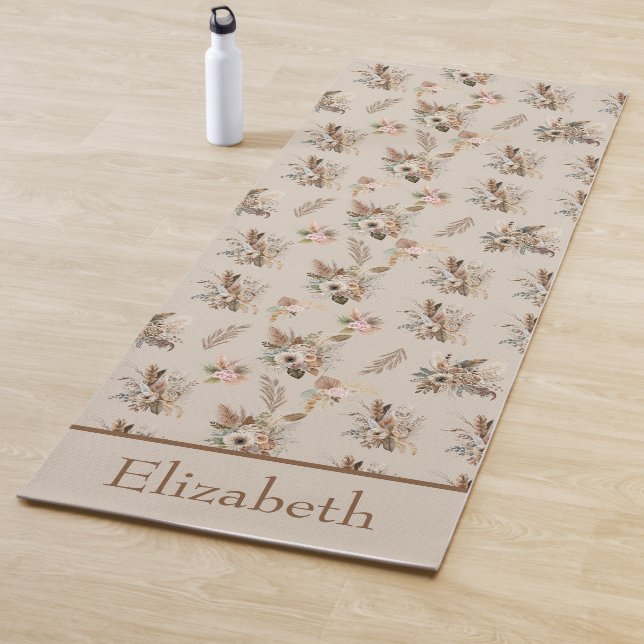 Boho Beige Brown Botanisches Gras Floral Yogamatte (Beispiel)