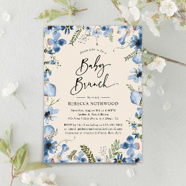 Boho Beige Dusty Blue Floral Baby Duschbrunch Einladung