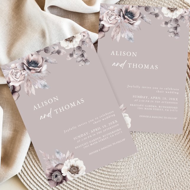 Boho Beige & Dusty Mauve Floral Wedding Einladung (Von Creator hochgeladen)