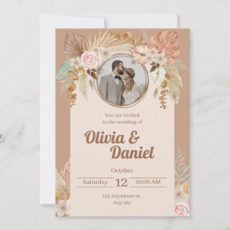 Boho Beige Faire-part de mariage d'aquarelle