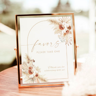 Boho Beige Favors Schild   Pampas Gras Shower