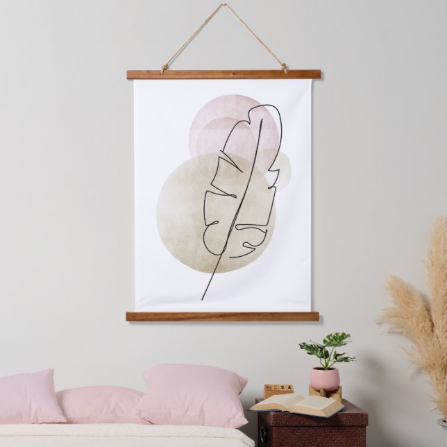Boho beige feather wandteppich mit holzrahmen (Schlafzimmer)