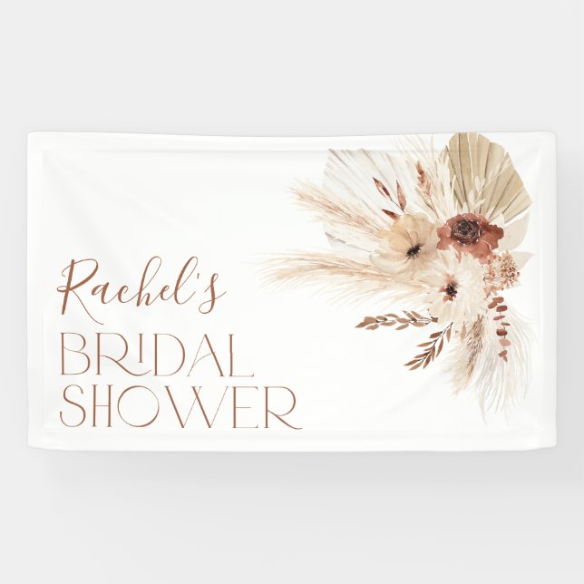 Boho Beige Floral Brautparty Backbanner Banner (Horizontal)