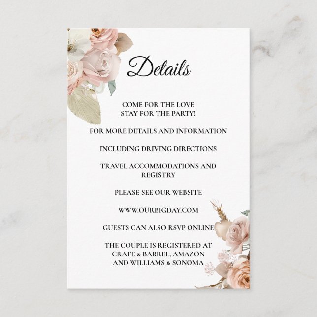 Boho Beige floral Enclosure Card Details Begleitkarte (Vorderseite)