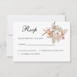 Boho beige floral RSVP card Karte
