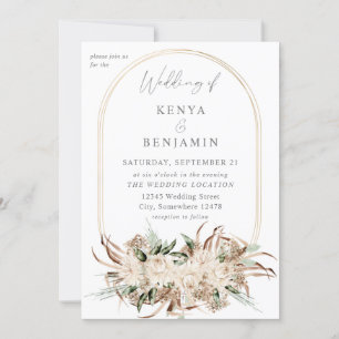 Boho Beige Floral Wedding 3 Einladung