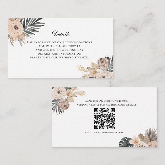 Boho Beige Floral Wedding Details Umschließungskar Begleitkarte (Vorne/Hinten)