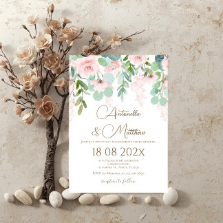Boho beige floral wedding einladung
