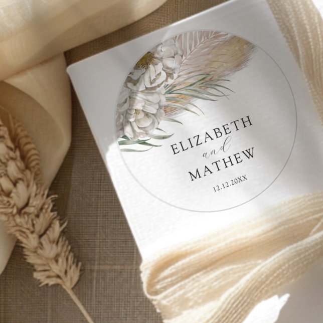 Boho Beige Floral Wedding  Runder Aufkleber (Von Creator hochgeladen)