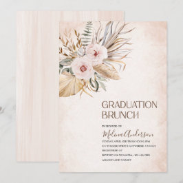 Boho Beige Floweser Aquarell Abschluss Brunch Einladung