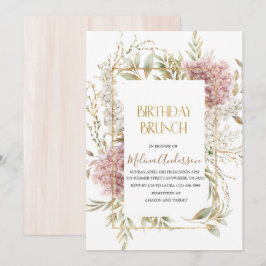 Boho Beige Floweser Gold Aquarell Geburtstag BH Einladung