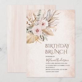Boho Beige Floweser Wasserfarbengeburtstag Brunch Einladung