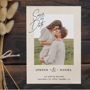 Boho Beige Foto Save the Date Card