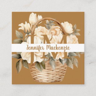 Boho Beige Gold Blumenmuster  Quadratische Visitenkarte