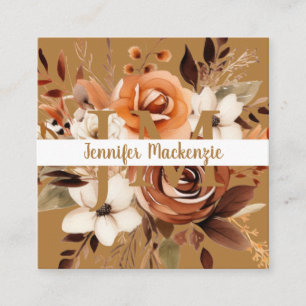 Boho Beige Gold Blumenmuster  Quadratische Visitenkarte