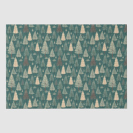 Boho Beige Green Christmas Trees Holiday Seidenpapier