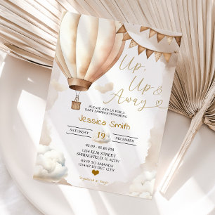Boho Beige Heißluftballon oben Babydusche Einladung
