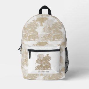 Boho Beige Jungle Animals Chinoiserie Boy Girl Bedruckter Rucksack