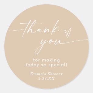 Boho Beige Minimalist Danke Favor Aufkleber