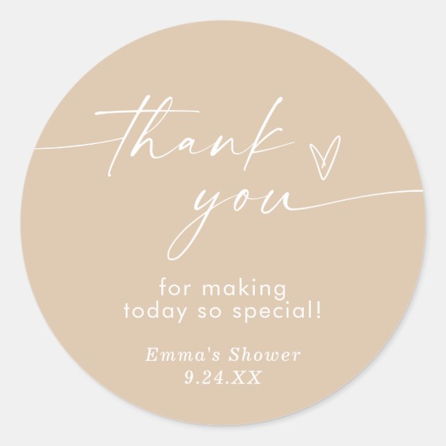 Boho Beige Minimalistisch Danke, dass du Sticker h (Vorderseite)