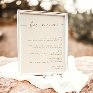 Boho Beige Minimalistische Hochzeitsmenü, Drink-Me Poster
