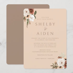 Boho Beige Minimalistische neutrale Hochzeit Einladung