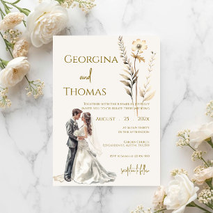 Boho beige mit Braut Hochzeit Einladung