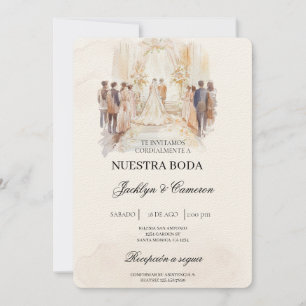 Boho beige mit Braut Spanische Hochzeit Einladung