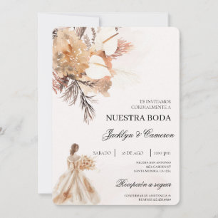 Boho beige mit Braut Spanische Hochzeit Einladung