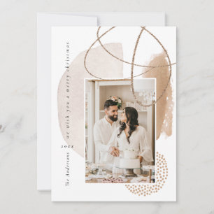 Boho Beige Modern Geometric Foto Holiday Card Feiertagskarte