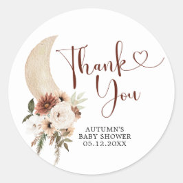 Boho Beige Moon Babydusche Danke, Aufkleber