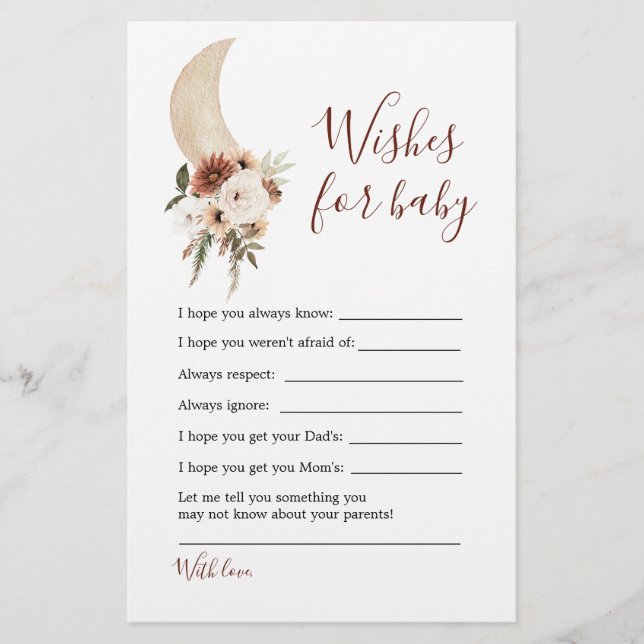 Boho Beige Moon Babydusche wünscht sich ein Baby (Vorderseite)