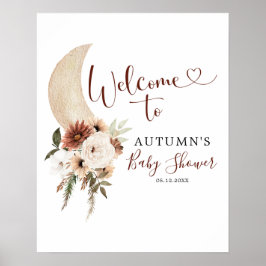 Boho Beige Moon Floral Baby Dusche Begrüßungszeich Poster