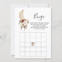 Boho Beige Moon Floral Baby Dusche Bingo Spiel