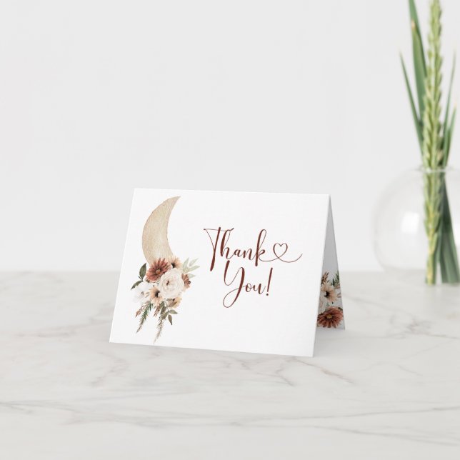 Boho Beige Moon Floral Merci plié carte (Devant)