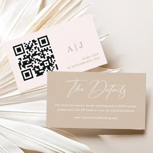 Boho Beige Neutral Wedding Details Qr Code Begleitkarte
