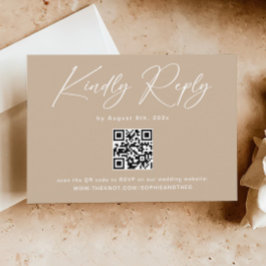 Boho Beige Neutral Wedding RSVP Qr Code Begleitkarte