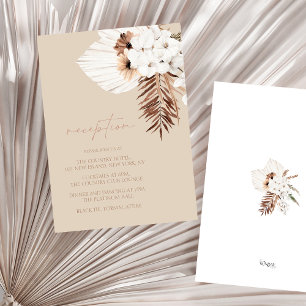 Boho Beige Pampas Grass Orchid Hochzeitsempfang Begleitkarte