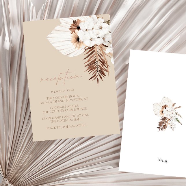 Boho Beige Pampas Grass Orchid Hochzeitsempfang Begleitkarte (Boho Terracotta Beige Floral Wedding Reception Enclosure Card)