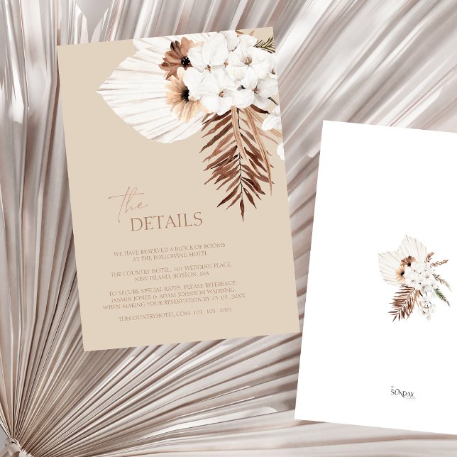 Boho Beige Pampas Grass Orchid Wedding Details Begleitkarte (Boho Terracotta Beige Pampas Grass Wedding Details Enclosure Card)
