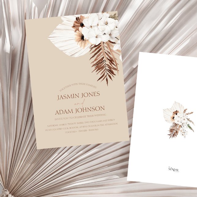 Boho Beige Pampas Grass Orchid Wedding Einladung (Boho Terracotta Beige Pampas Grass Floral Wedding Invitation)