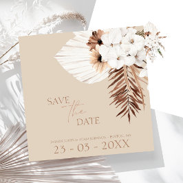 Boho Beige Pampas Grass Orchid Wedding Save The Date