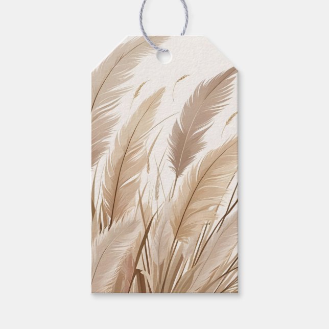 Boho Beige Pampas Grass Wedding Geschenkanhänger (Vorderseite)