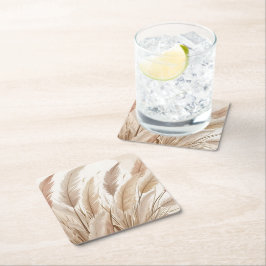 Boho Beige Pampas Grass Wedding Rechteckiger Pappuntersetzer