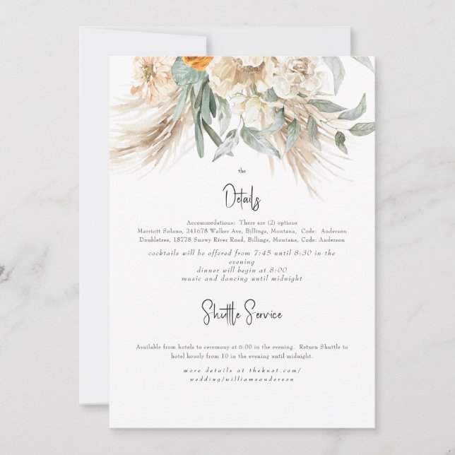 Boho Beige Pampas II Hochzeit - Detail Einladung (Vorderseite)