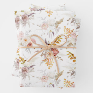 Boho Beige, Pampasgras Terrakotta Wasserfarbe We Geschenkpapier Set