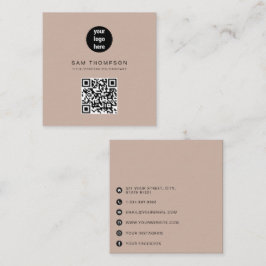 Boho Beige QR Code Business-Logo Modern Telefonnummerkarte