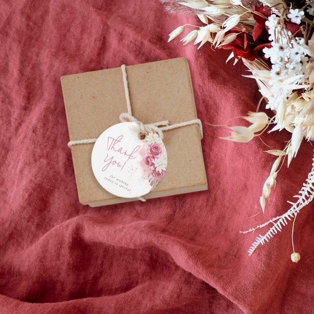 Boho Beige Rose Pink Thank You Baby Shower Geschenkanhänger (Von Creator hochgeladen)
